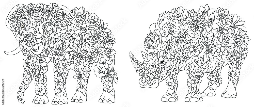 Elephant and rhino coloring pages