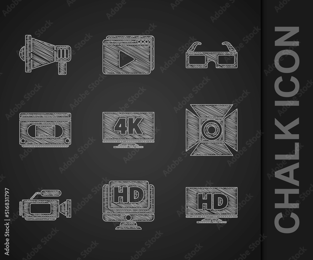 Set Screen tv with 4k, Monitor HD video, Smart display, Movie spotlight, Cinema camera, VHS cassette