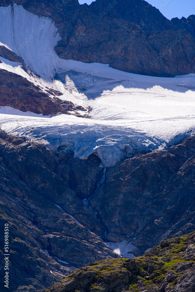 Beautiful scenic view of mountain panorama with Tschingelfirn Glacier at Swiss mountain pass Susten 