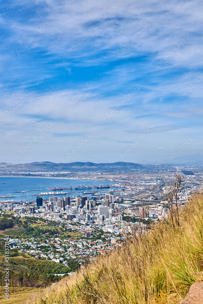 Landscape view of the city of Cape Town in South Africa. Beautiful scenic view of a popular tourist 