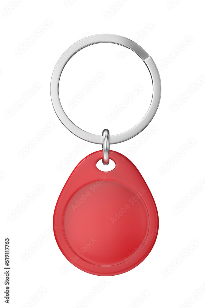 白色背景上隔离的红色RFID钥匙扣，正视图