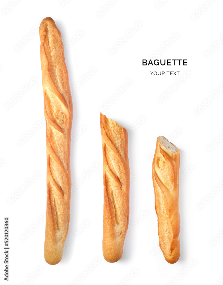 Creative layout made of breads baguette. Flat lay. Food concept.