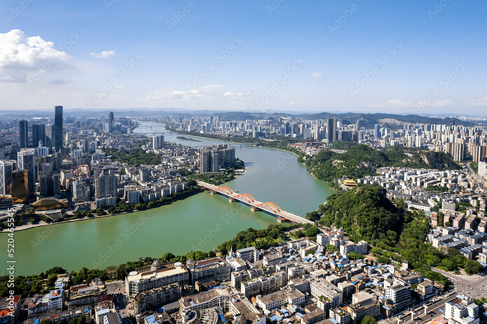 航拍中国柳州城市建筑天际线