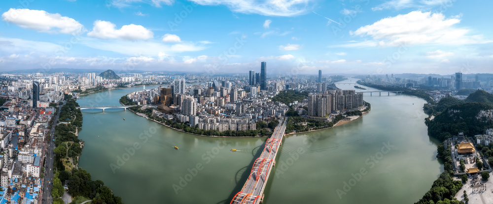 航拍中国柳州城市建筑天际线