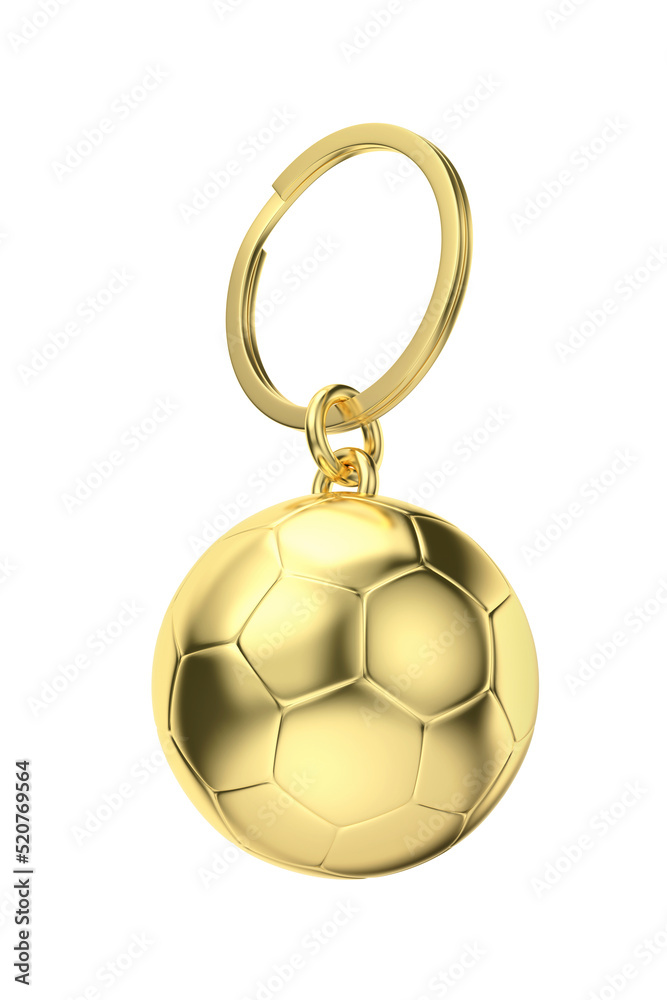 白色背景隔离带足球的金色钥匙扣