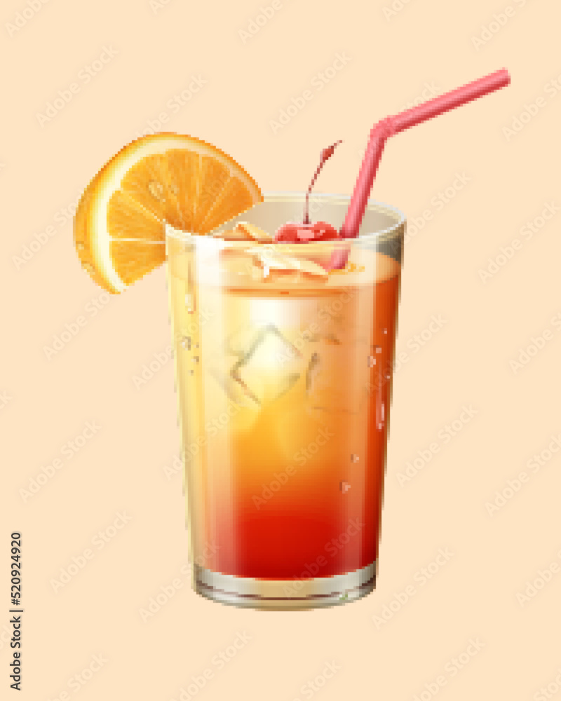 3d icy tequila sunrise cocktail