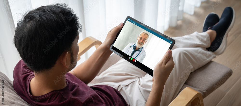 Doctor video call online by modish telemedicine software application for virtual meeting with patien