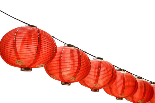 Red Chinese lanterns decoration for Chinese new year celebration isolated on white background
