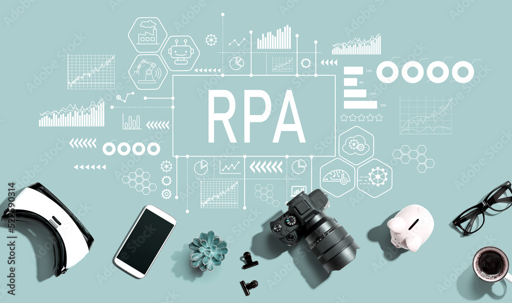 机器人过程自动化RPA主题与电子设备和办公用品-平面布置