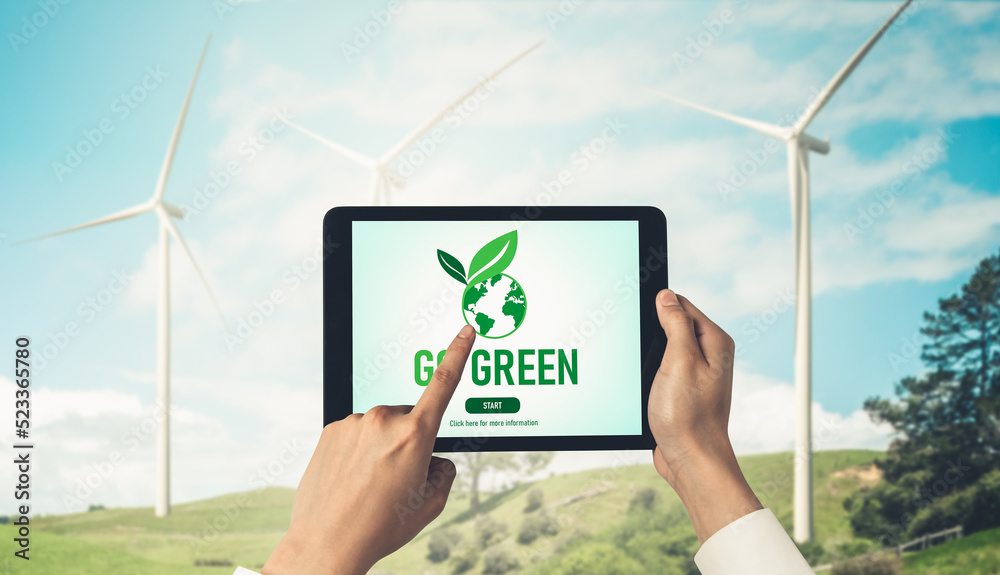 为节约环境和ESG商业理念而进行的绿色商业转型。商人使用标签
