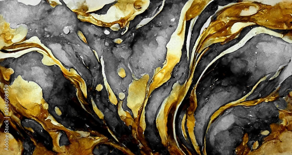 一个壮观的黑色和金色纹理抽象设计，像液体的固体波浪一样起伏。数字3
