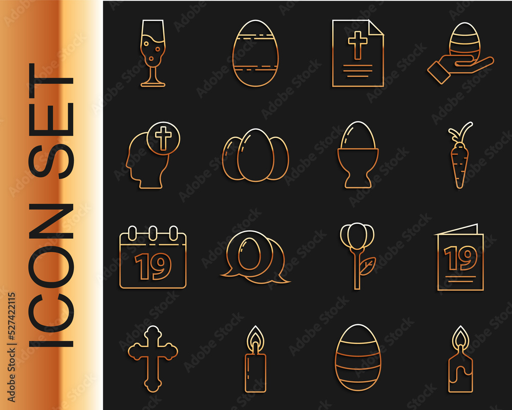 设定线燃烧的蜡烛，复活节快乐的贺卡，胡萝卜，鸡蛋，人头基督教十字架，