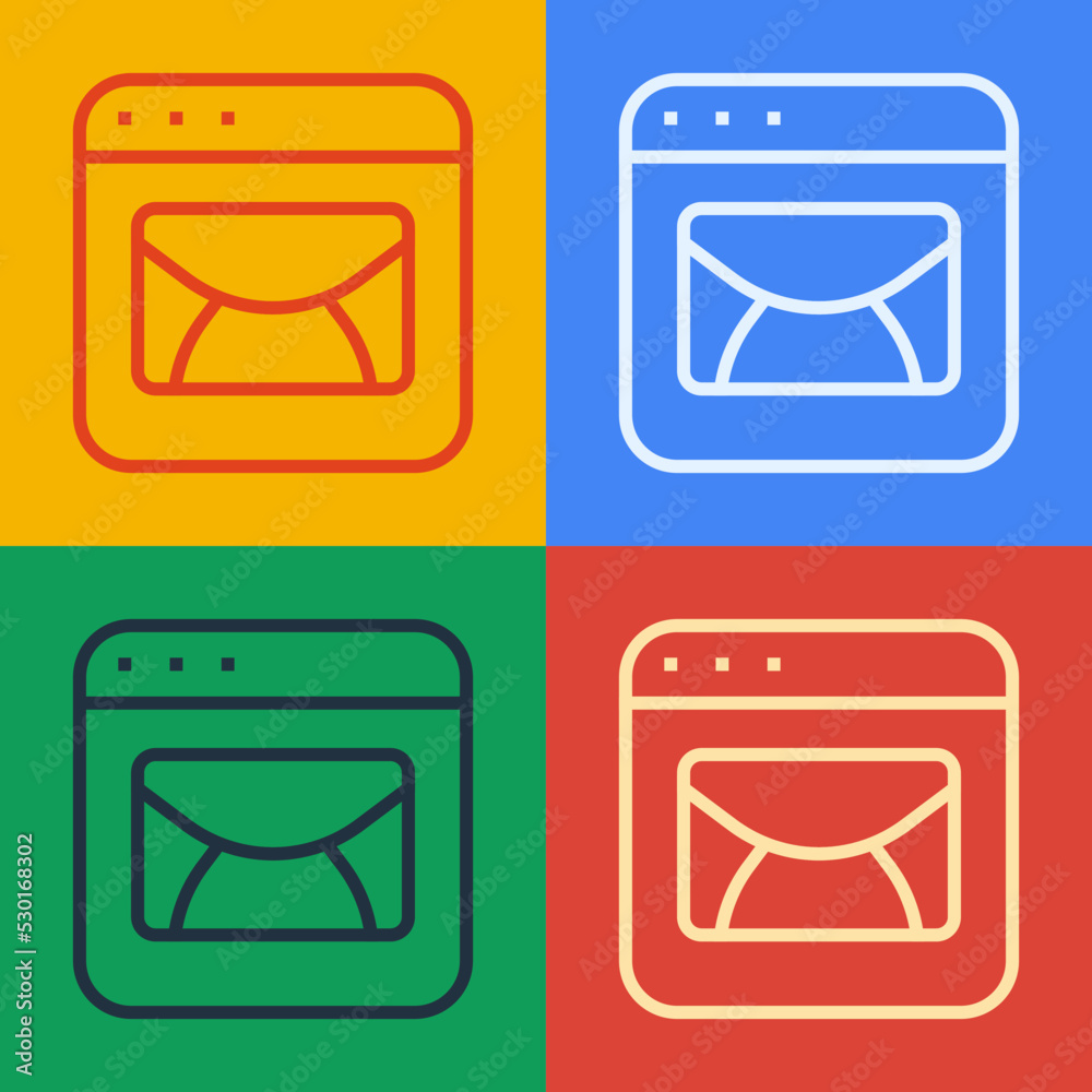 在彩色背景上隔离的弹出艺术线条邮件和电子邮件图标。信封符号电子邮件。电子邮件消息