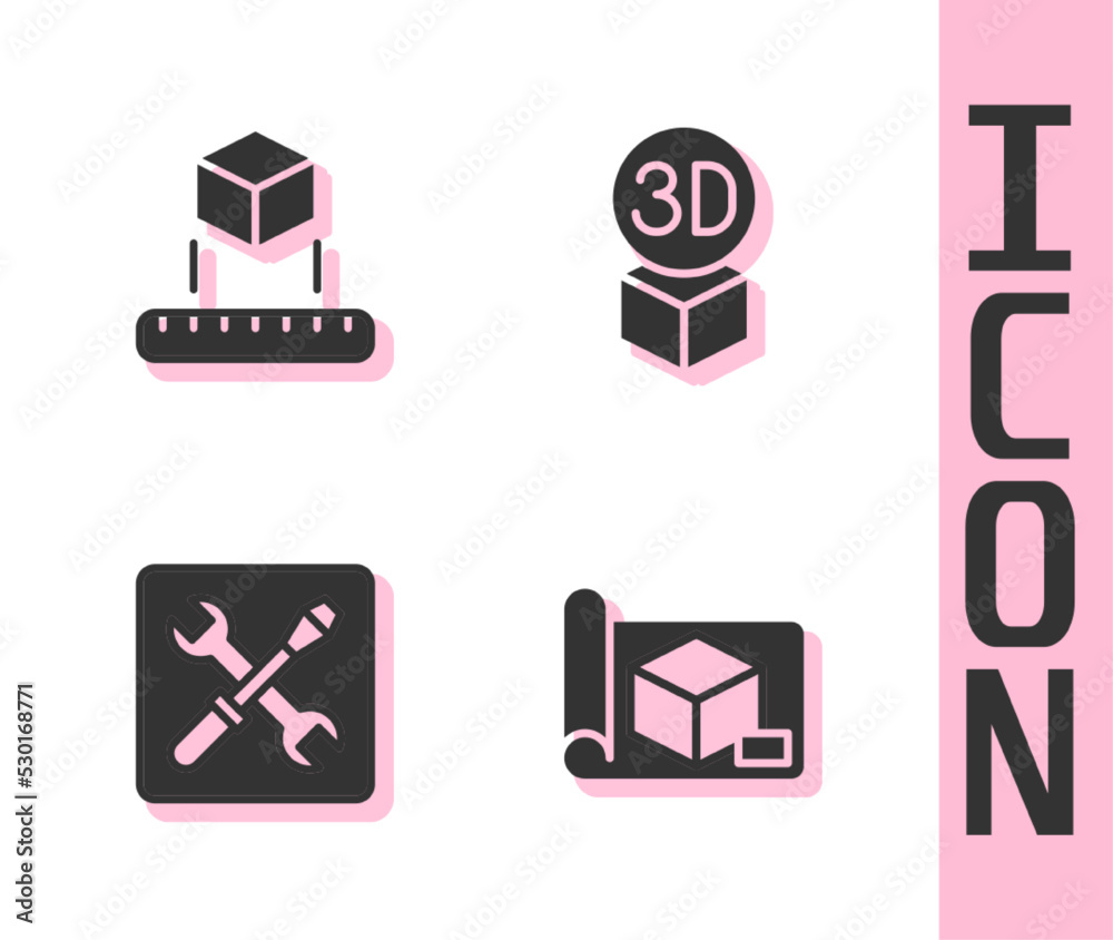 Set Graphing paper for engineering, Isometric cube, 3D printer setting and icon. Vector