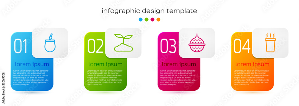Set line Mate tea, Tea leaf, Ball strainer and Cup of. Business infographic template. Vector