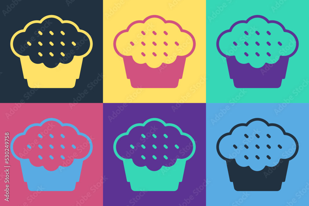 Pop art Muffin icon isolated on color background. Vector
