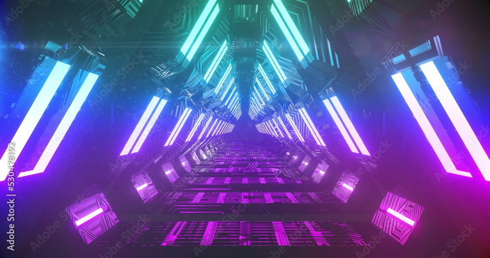紫色灯光在无缝循环中移动的隧道图像