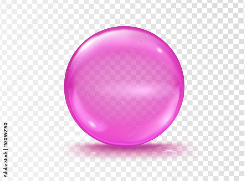 透明背景上的粉红色透明气泡。矢量插图