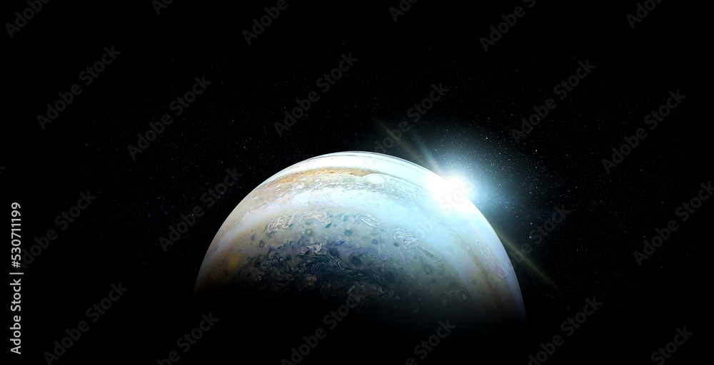 木星在太空背景中。这张图片的元素由美国国家航空航天局提供。