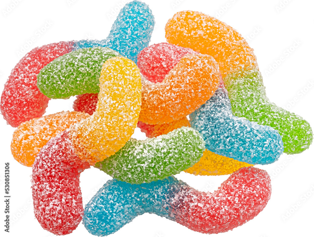 Sour gummy worms isolated