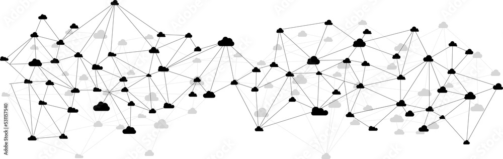 云计算概念多边形点连线：云服务器、存储和数据的概念