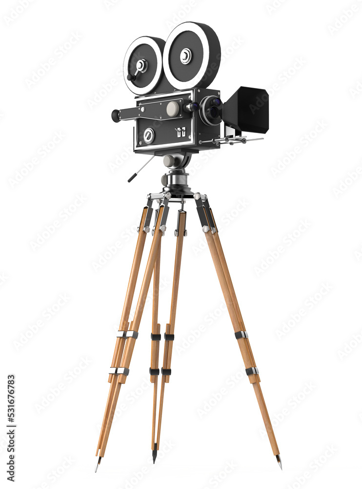 vintage retro movie camera on tripod mount isolated on white high quality 3d rendering isolated on t