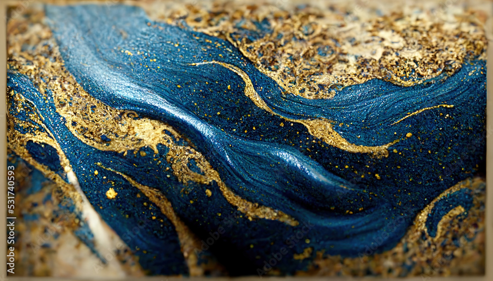 深蓝色和金色漩涡的壮观高质量抽象背景。数字艺术3D il