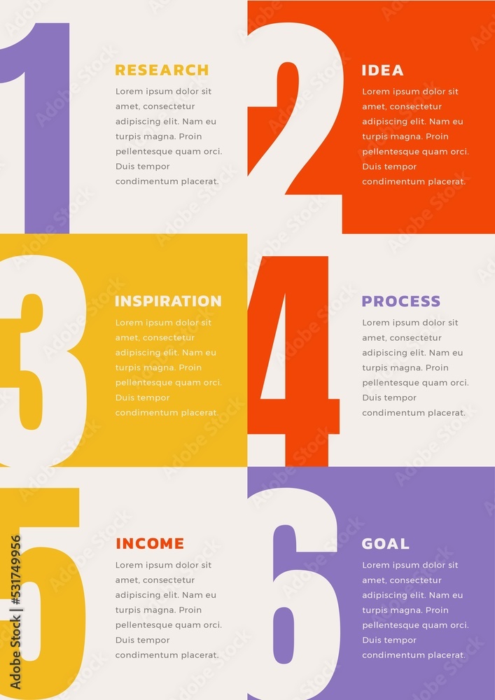 6个步骤和研究、想法、灵感、过程、收入目标文本的组成