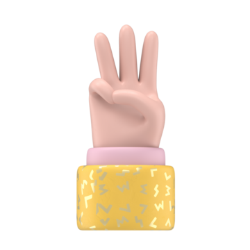 Transparent Backgrounds Mock-up.3D illustration of hand shows the number three on Supports PNG files with transparent backgrounds, Hands gesture numbers.
