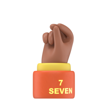 Transparent Backgrounds Mock-up.3D illustration of African hand shows the number seven on Supports PNG files with transparent backgrounds, Hands gesture numbers.

