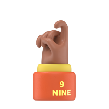 Transparent Backgrounds Mock-up.3D illustration of African hand shows the number nine on Supports PNG files with transparent backgrounds, Hands gesture numbers.
