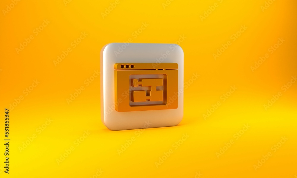 Gold House plan icon isolated on yellow background. Silver square button. 3D render illustration