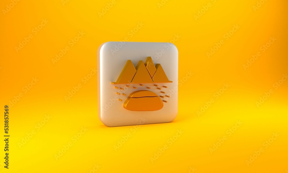 Gold Oilfield icon isolated on yellow background. Natural resources, oil and gas production. Silver 