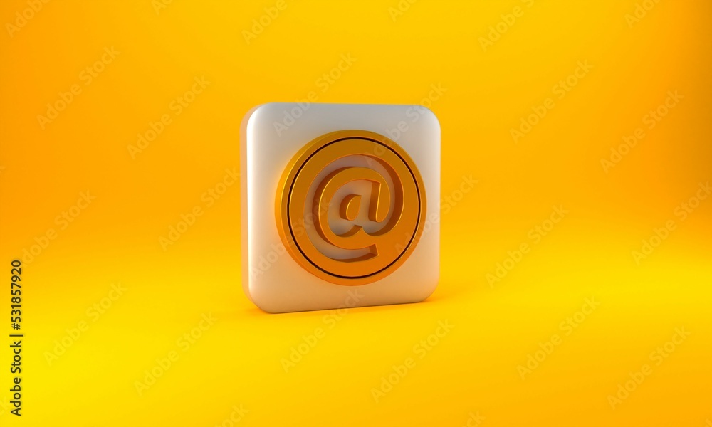 黄色背景上隔离的金色邮件和电子邮件图标。信封符号电子邮件。电子邮件标志。