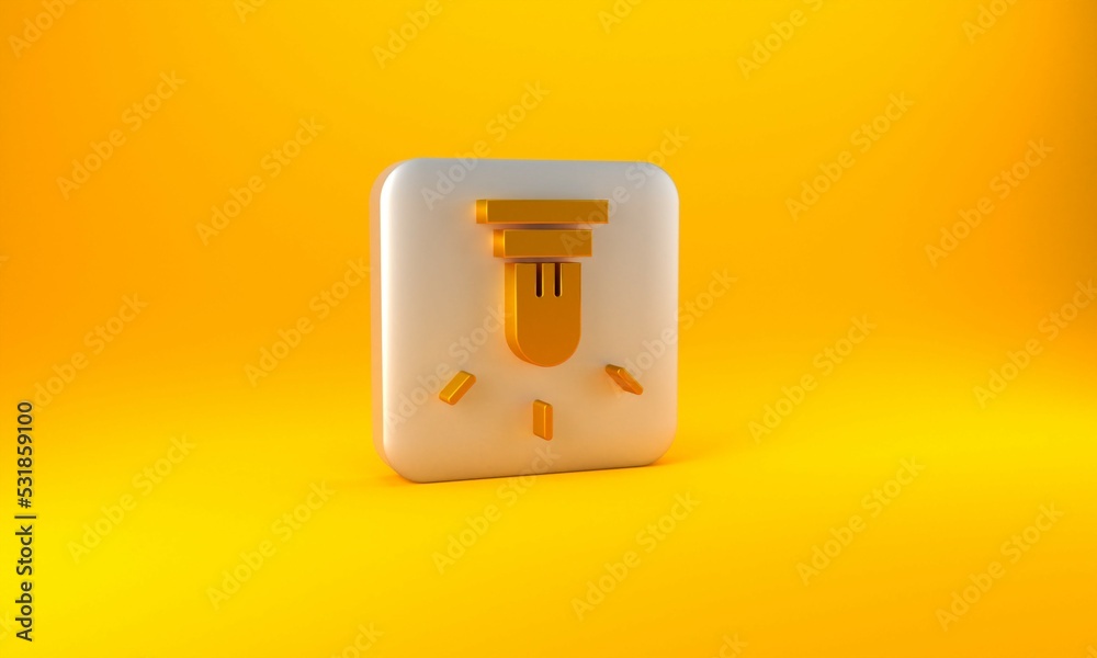 Gold Motion sensor icon isolated on yellow background. Silver square button. 3D render illustration