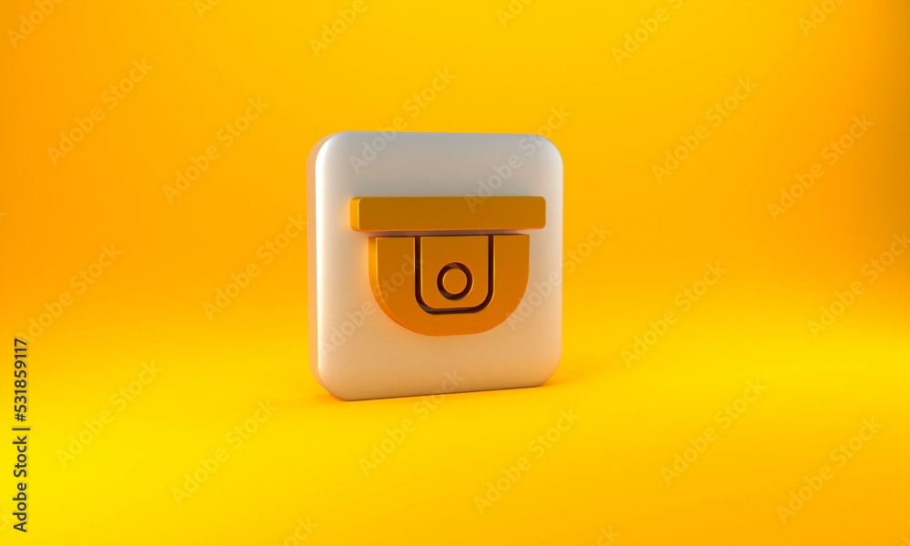 Gold Motion sensor icon isolated on yellow background. Silver square button. 3D render illustration