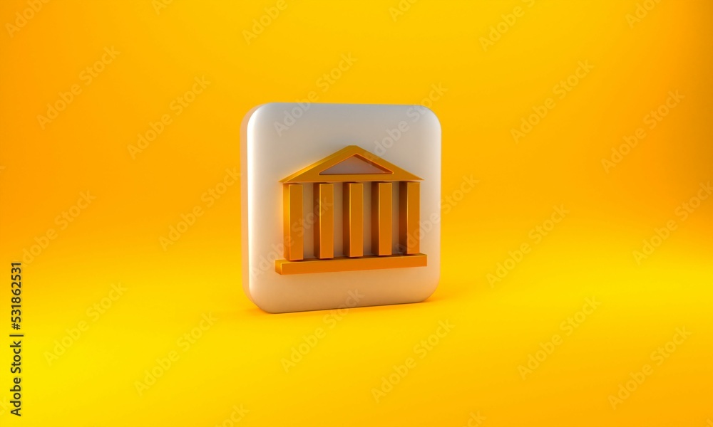 Gold Parthenon from Athens, Acropolis, Greece icon isolated on yellow background. Greek ancient nati