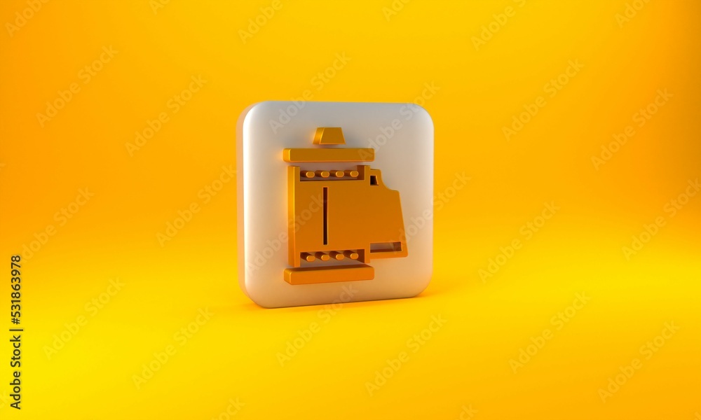Gold Camera vintage film roll cartridge icon isolated on yellow background. 35mm film canister. Film
