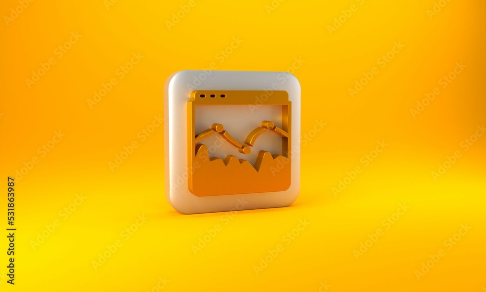 Gold Music wave equalizer icon isolated on yellow background. Sound wave. Audio digital equalizer te