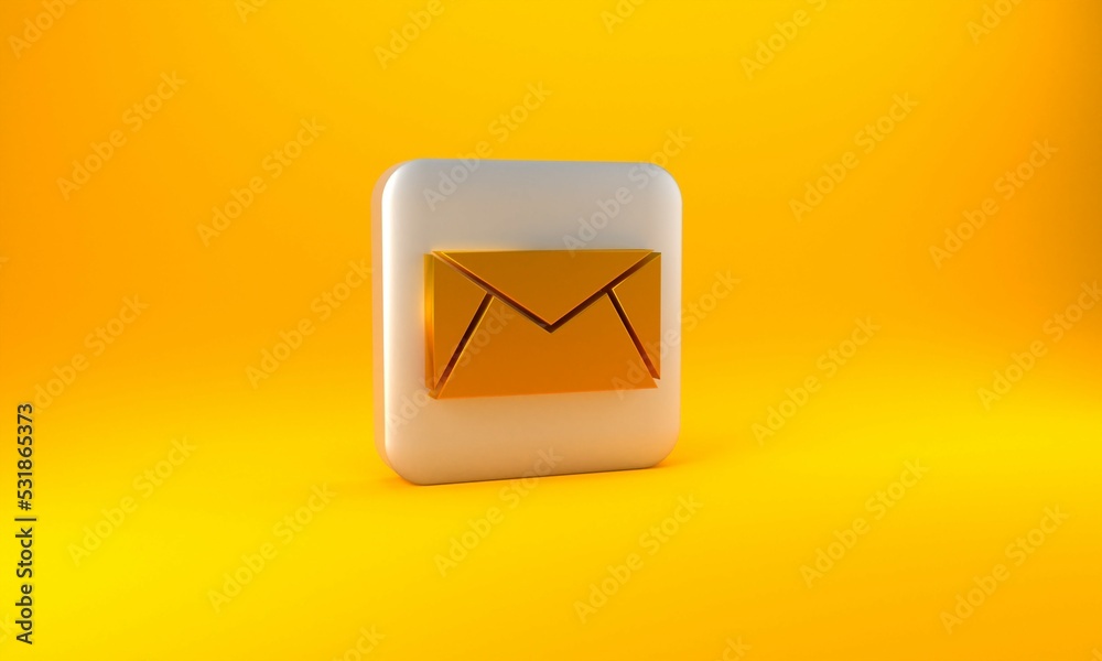 黄色背景上隔离的金色邮件和电子邮件图标。信封符号电子邮件。电子邮件标志。