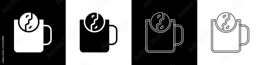 Set Tea time icon isolated on black and white background. Vector