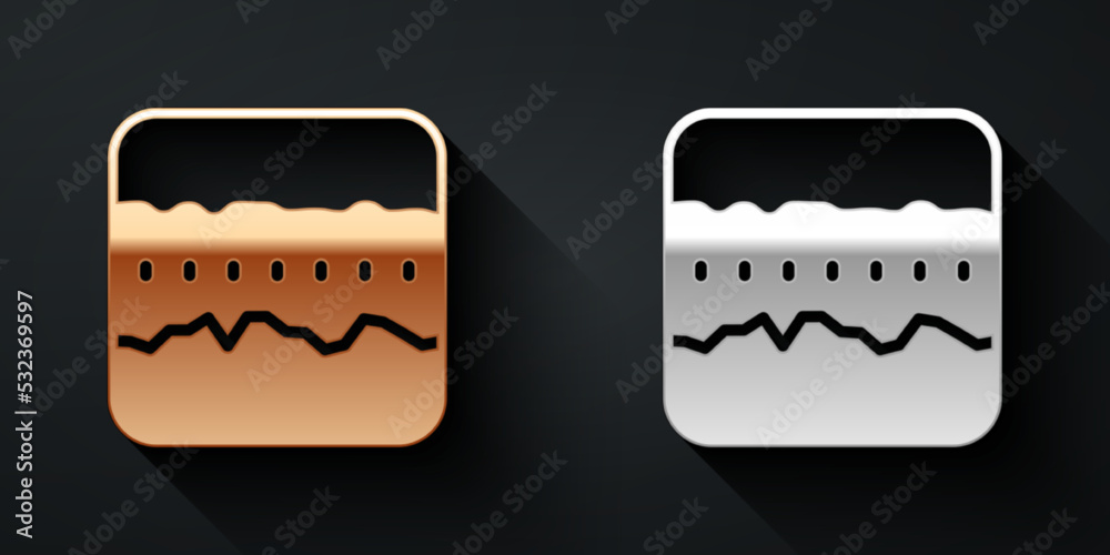 Gold and silver Soil ground layers icon isolated on black background. Long shadow style. Vector