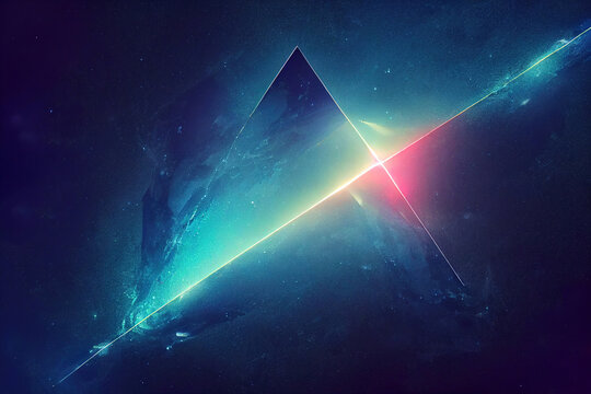 Cosmic neon triangles shapes in space, 3d render