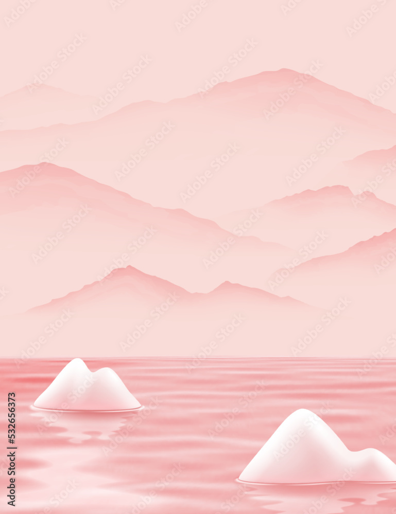 粉色单调山水画