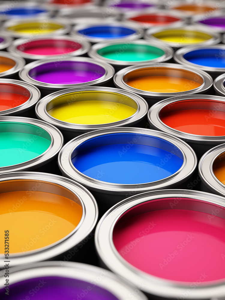 彩色油漆罐-三维渲染
