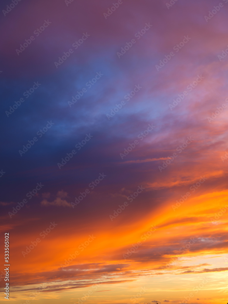 Sky with clouds during sunset. Clouds and blue sky. A high-resolution photograph. Panoramic photo fo