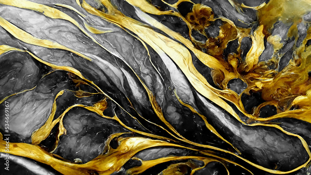 一个壮观的质感黑色和金色抽象设计，像固体液体波浪一样荡漾。数字3