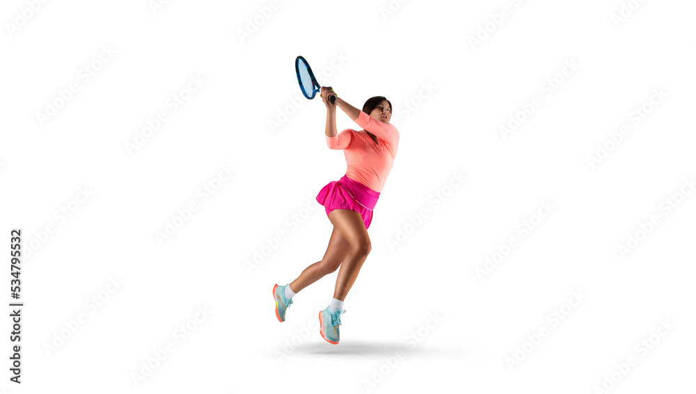 女子打网球被隔离在白色场地上