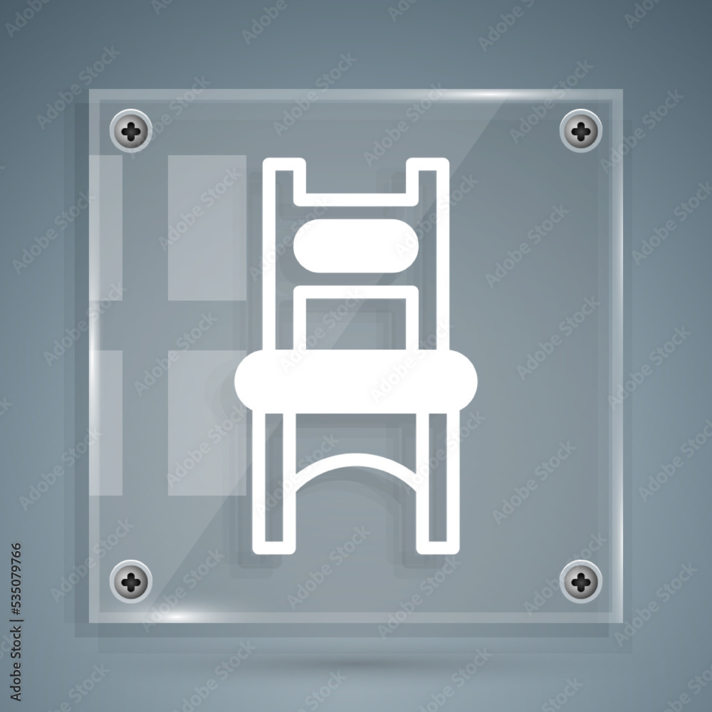 White Chair icon isolated on grey background. Square glass panels. Vector