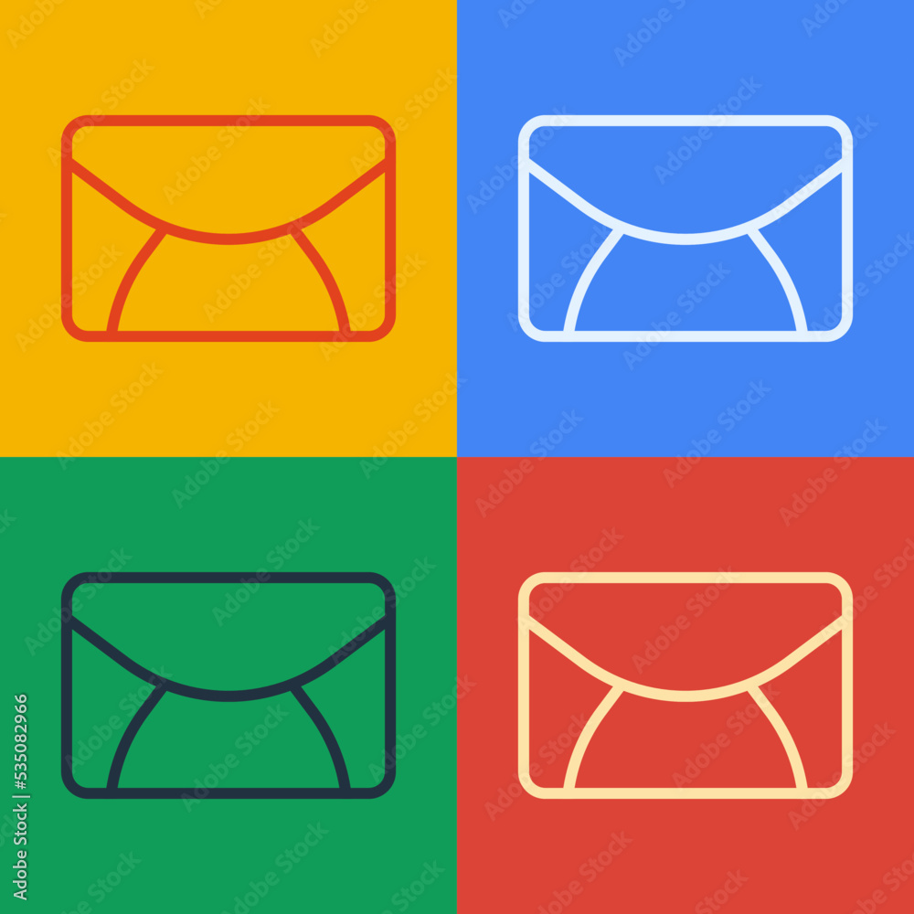 在彩色背景上隔离的弹出艺术线条邮件和电子邮件图标。信封符号电子邮件。电子邮件信息